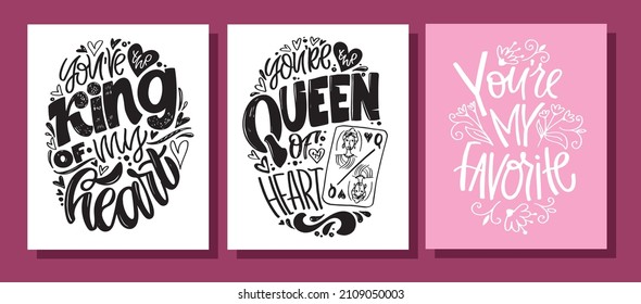 Mega set! Beautiful hand drawn doodle lettering postcard about love. Love you. Happy Valentine's Day - cute lettering label.