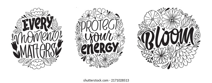 Mega set. Beautiful hand drawn doodle lettering motivation postcard. Lettering t-shirt design, template banner, poster.
