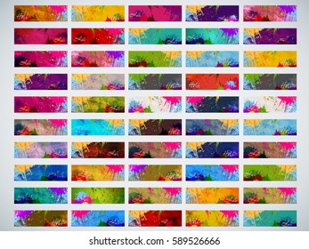 Mega Set of Beautiful Indian festival Colorful Happy Holi celebrations with colors splash on grungy banner or header Design vector illustration design and abstract background...