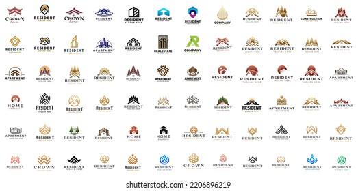 Mega Set y Big Group, Inmobiliaria, Vector de Logotipos de Construcción y Construcción. Símbolo universal creativo premium. Plantilla de logotipo del icono de signo del vector. Ilustración del vector