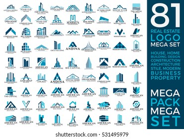 Mega Set and Big Group, Real Estate, Building and Construction Logo Vector Design Eps 10