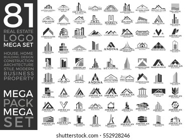 Mega Set and Big Group, Real Estate, Building and Construction Logo Vector Design Eps 10