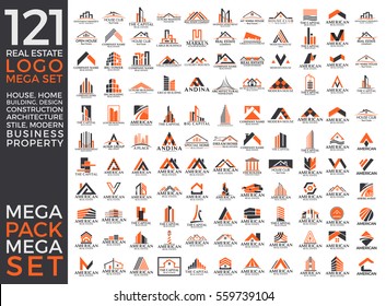 Mega Set and Big Group, Real Estate, Building and Construction Logo Vector Design Eps 10