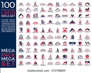 Mega Set and Big Group, Real Estate, Building and Construction Logo Vector Design Eps 10