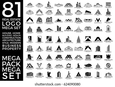 Mega Set and Big Group, Real Estate, Building and Construction Logo Vector Design Eps 10