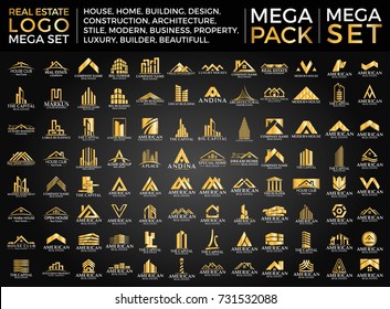 Mega Set and Big Group, Real Estate, Building and Construction Logo Vector Design Eps 10