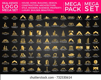 Mega Set and Big Group, Real Estate, Building and Construction Logo Vector Design Eps 10