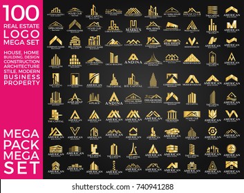 Mega Set and Big Group, Real Estate, Building and Construction Logo Vector Design Eps 10