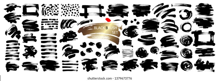 mega conjunto de pinceles de dibujo de tinta negra colección aislada en fondo blanco para su diseño, trazos de pincel ilustración vectorial de elementos