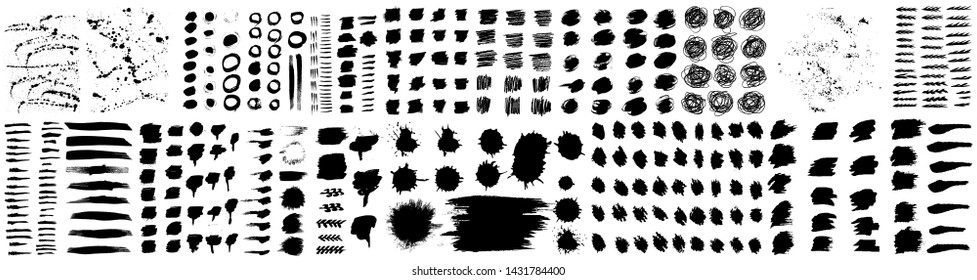 Mega Set Brush strokes include vector paintbrush and , circle dirty texture banners, long text boxes,  paint splats blotches, round grunge design elements ink splatters - vector