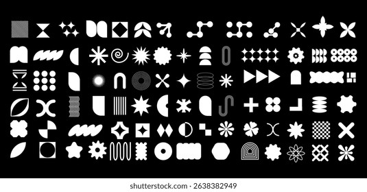 Mega set brutalist geometric shapes and grids. Vector illustration