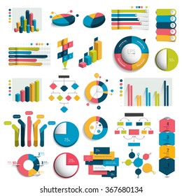 Mega Set of business 3D design graphs, charts, templates, schemes. Colummn, cubes, circle design. Infographics.