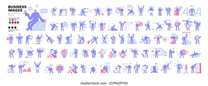 Mega set with business scenes. Business Concept illustrations. Collection of characters taking part in business activities. Vector illustration in modern flat style