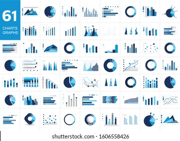 Mega set of charst, graphs. Blue color. Infographics business elements.