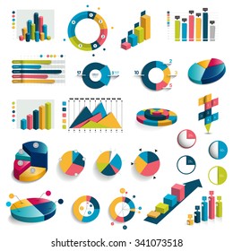 Mega Set Of Charts, Graphs, Circle Charts. Flat And 3D Design. Brochure Infographics Elements.Vector.