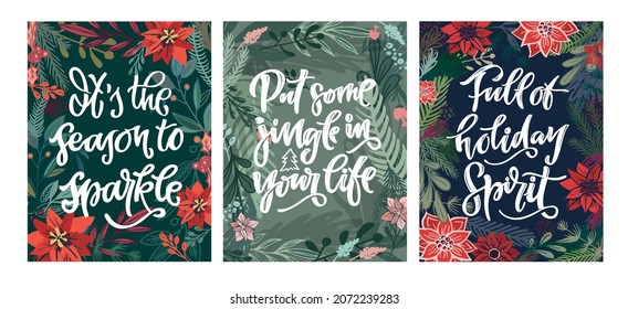 Mega set! Christmas background postcard. Christmas quote. Winter xmas slogan. Hand drawn Calligraphic lettering. Inspirational text for invitation design. Vector illustration.