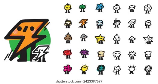 Mega set. Collection. Abstract comic character. hand drawn style. Vector illustration.