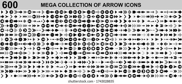 Mega set collection of Arrow Icons. Arrows Black vector on white background in trendy flat style. Vector illustration