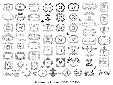 Mega set or collection calligraphic and floral decorative vignette, frames, elements and headers for design and page decoration