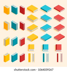 Mega set of colorful book isometric flat design mockup