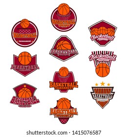 Mega set of colorful sports logos basketball