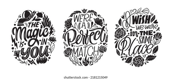 Mega set. Cute funny motivation hand drawn doodle lettering postcard. Lettering art for banner, t-shirt design.