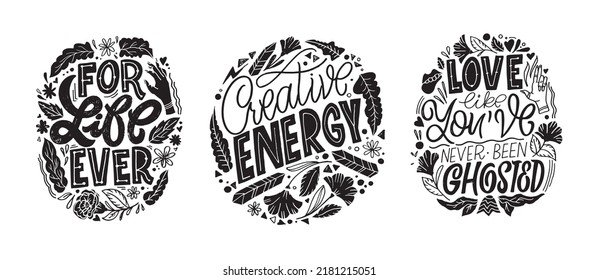 Mega set. Cute funny motivation hand drawn doodle lettering postcard. Lettering art for banner, t-shirt design.