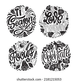 Mega set. Cute funny motivation hand drawn doodle lettering postcard. Lettering art for banner, t-shirt design.