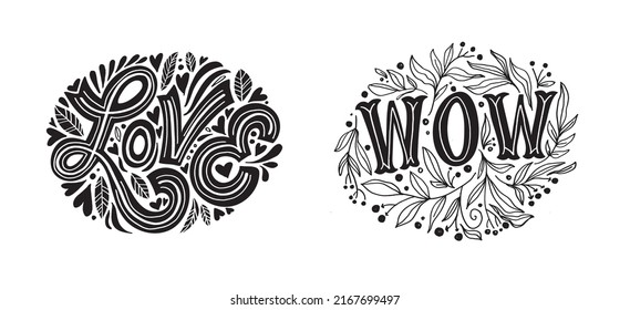 Mega set. Cute hand drawn doodle lettering postcard. Lettering art for poster, banner, web, t-shirt design.