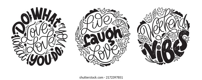 Mega set. Cute hand drawn doodle lettering postcard about life. Lettering art for poster, t-shirt design.