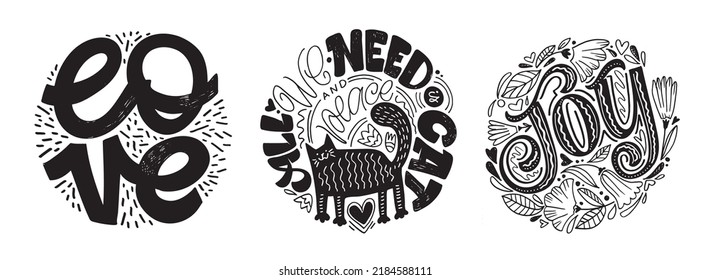 Mega set. Cute hand drawn doodle lettering postcard. Lettering art t-shirt design.