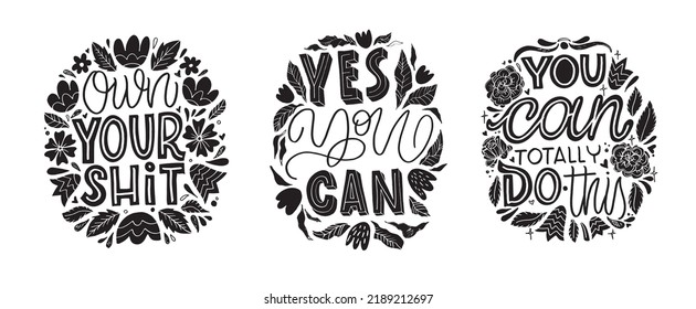 Mega set. Cute hand drawn doodle lettering motivation phrase postcard. Lettering art banner, t-shirt design. 