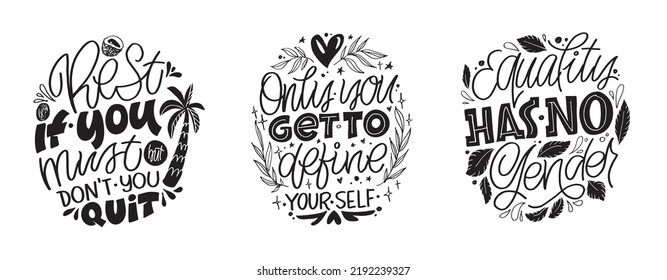Mega set. Cute hand drawn motivation lettering phrase. Lettering for t-shirt design. 
