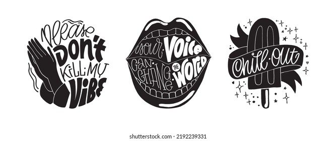 Mega set. Cute hand drawn motivation lettering phrase. Lettering for t-shirt design. 