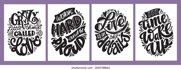 Mega set. Cute lettering hand drawn poster about life. Lettering motivation art banner. T-shirt design lettering. 