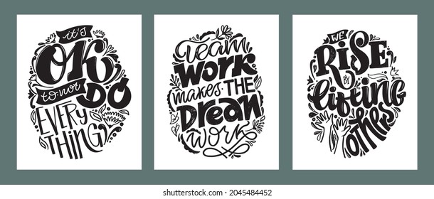 Mega set. Cute lettering hand drawn poster about life. Lettering motivation art banner. T-shirt design lettering. 