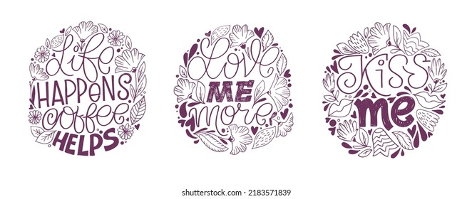 Mega set. Cute lettering motivation phrase postcard. Lettering art for t-shirt design.