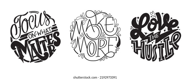 Mega set. Cute lettering motivation phrase postcard, template for t-shirt design. 
