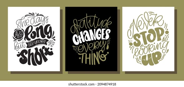 Mega set. Cute lettering postcard about life. Hand drawn doodle lettering poster, banner, t-shirt design.