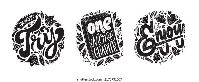 Mega set. Cute motivation hand drawn doodle lettering postcard. Lettering art , t-shirt design. 