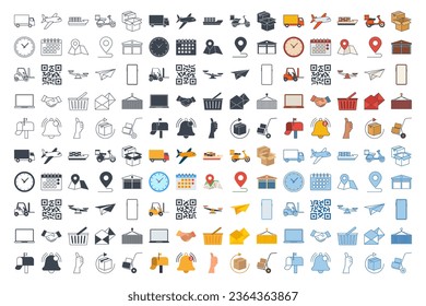 Mega set Delivery icon, Included icons as Truck, Scooter, Warehouse, Envelope and more symbols collection, logo isolated vector illustration