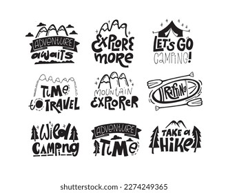Mega set of design elements about camp, hiking, adventures. time to travel.