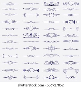 Mega set of dividers. You can use text formatting, printing design, menu design, postcard. Vector illustration.
