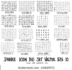 MEGA set of doodle. Super collection of wedding , building , money , construction , sport, weather, fruit, drink, coffee, winter, font, shopping, transport, word, hipster,  doodle set