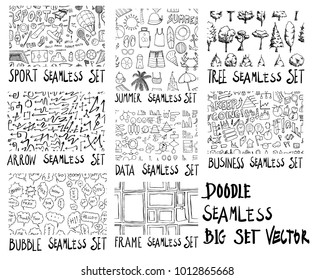 MEGA set of doodles seamless vector background.