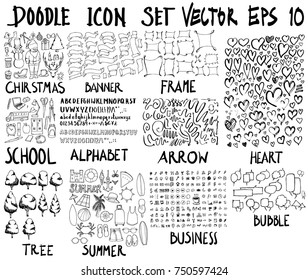 MEGA set of doodles. Super collection of christmas, banner, frame, school, font, arrow, business, speech, summer, love, tree, set