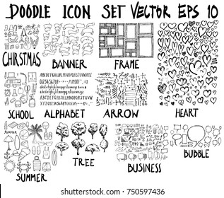 MEGA set of doodles. Super collection of christmas, banner, frame, school, font, arrow, business, speech, summer, love, tree, set