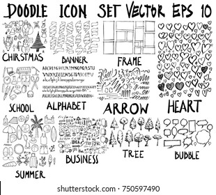 MEGA set of doodles. Super collection of christmas, banner, frame, school, font, arrow, business, speech, summer, love, tree, set