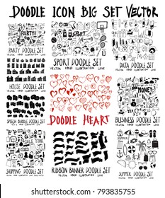 MEGA set of doodles vector. Collection of Party, House, Speech, Shopping, Sport, Heart, Ribbon, Data, Business, Summer