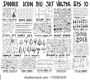 MEGA set of doodles vector. Super collection of christmas, ribbon, frame, heart, school, font, arrow, summer, tree, business, sport, party, info, shopping, bubble, city scape, avatar, cactus, easter,